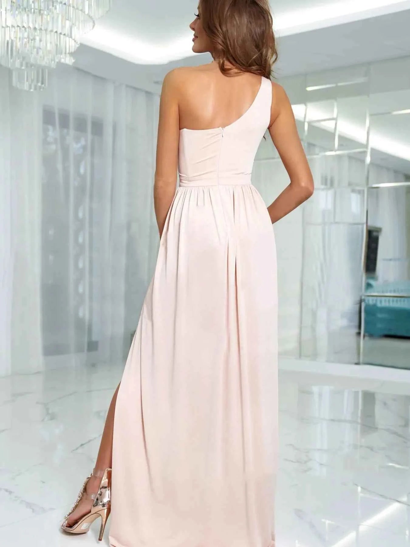 One-Shoulder High Slit Dress.