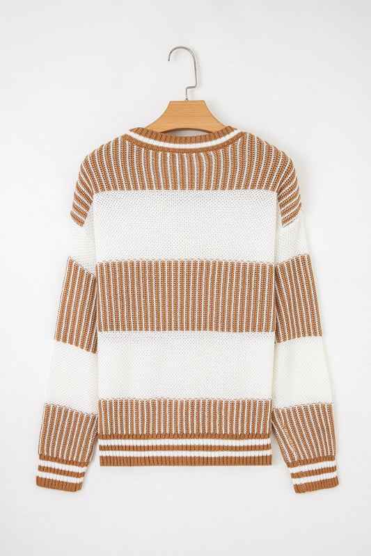 Stripe Patchwork Drop Shoulder Sweater
