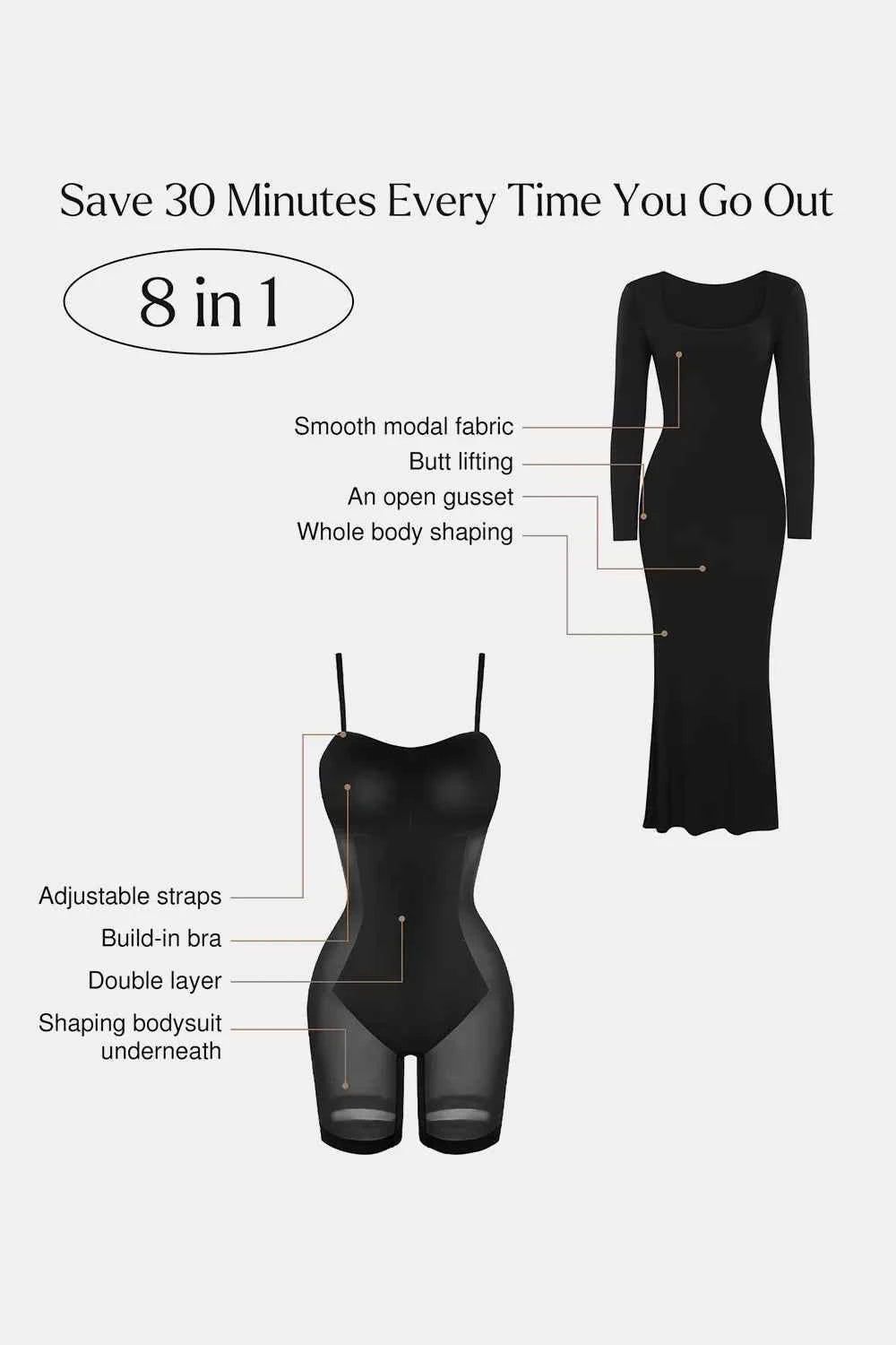 Basic Bae Built-In Shapewear Square Neck Long Sleeve Maxi Dress.