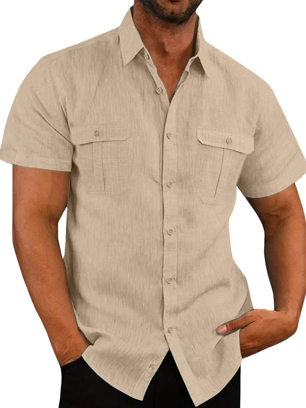 Men's Plus Size Collared Neck Short Sleeve Shirt.