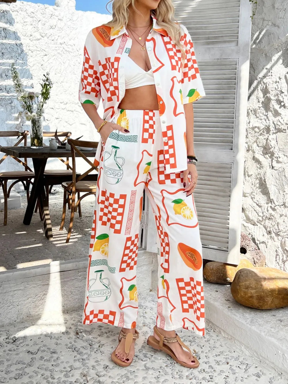 Half Sleeve Top and Pants Set - CHIC TB
