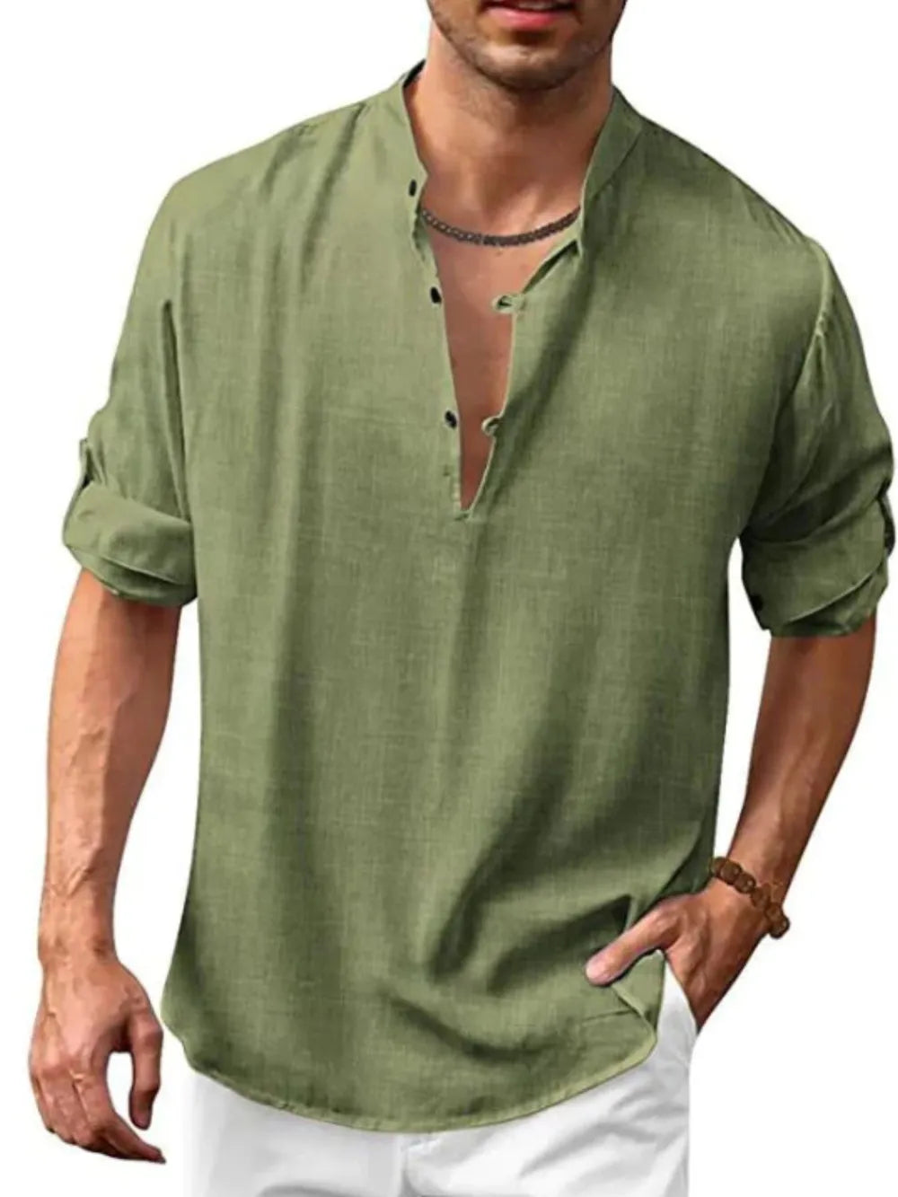 Men's Full Size Half Button Long Sleeve Shirt Plus Size.