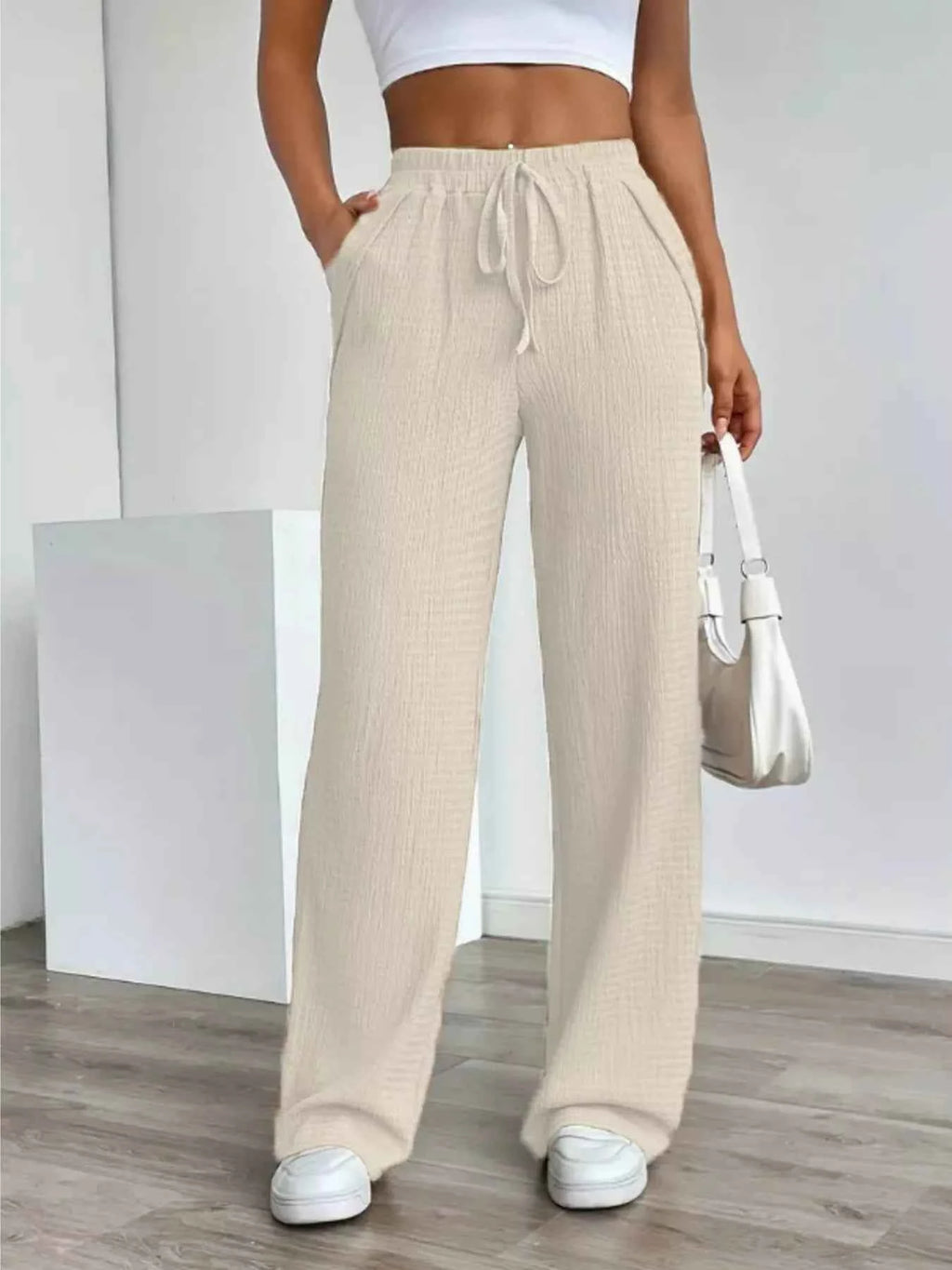 Texture Wide Leg Pants