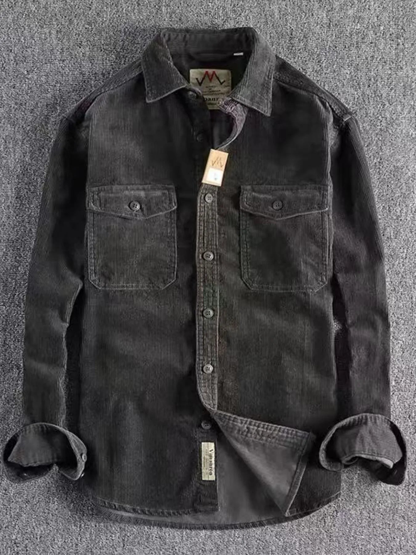 Brown Corduroy Long Sleeve Button Up Shirt for MEN.