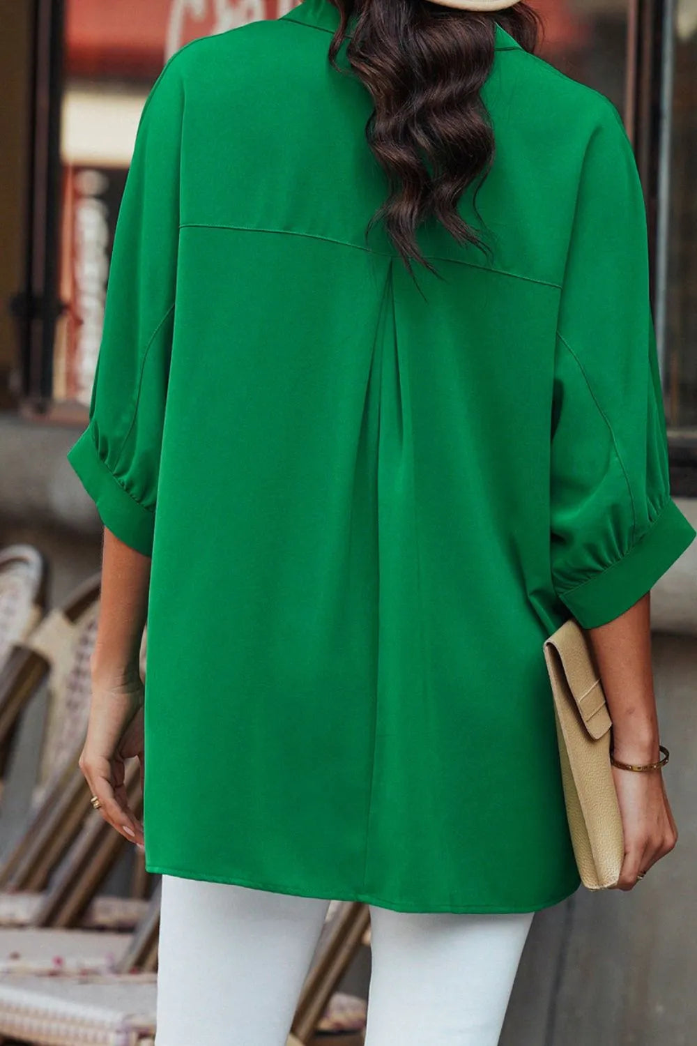 Collared Neck Three-Quarter Sleeve Shirt.