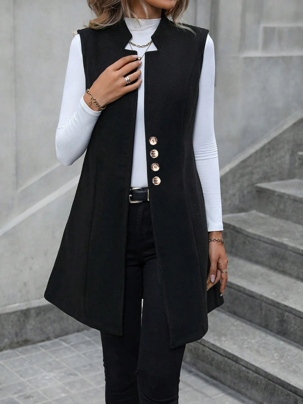 Button Up Longline Vest Coat.