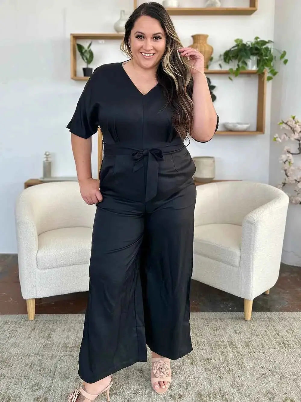 V-Neck Tied Side Slit women Jumpsuit.