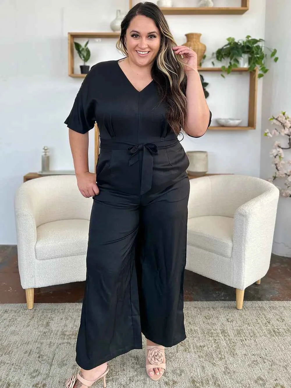 V-Neck Tied Side Slit women Jumpsuit