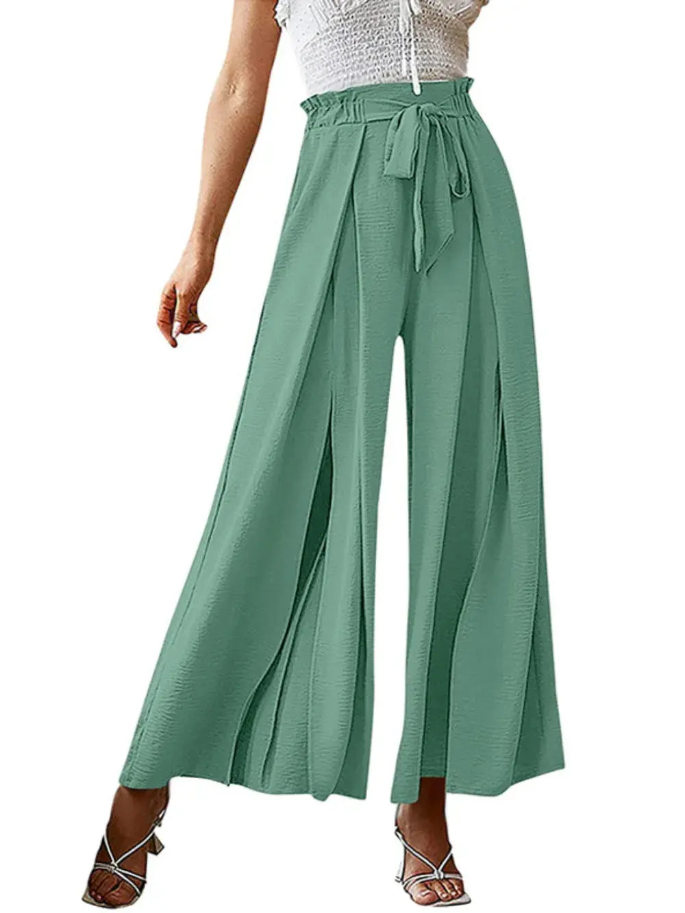 Tied Slit Wide Leg Pants.
