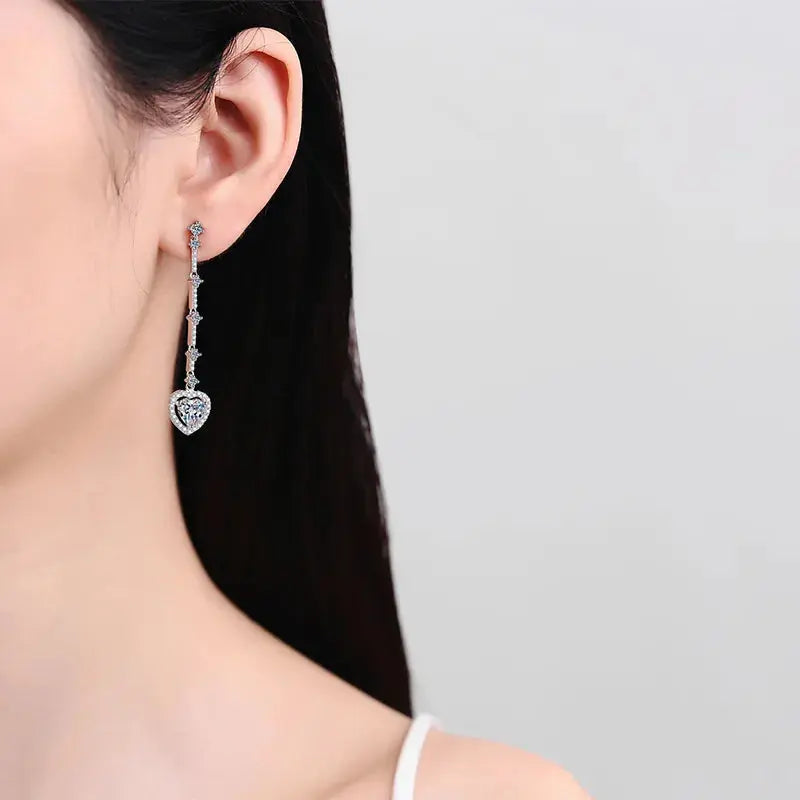 2 Carat Moissanite Zircon 925 Sterling Silver Heart Earrings.
