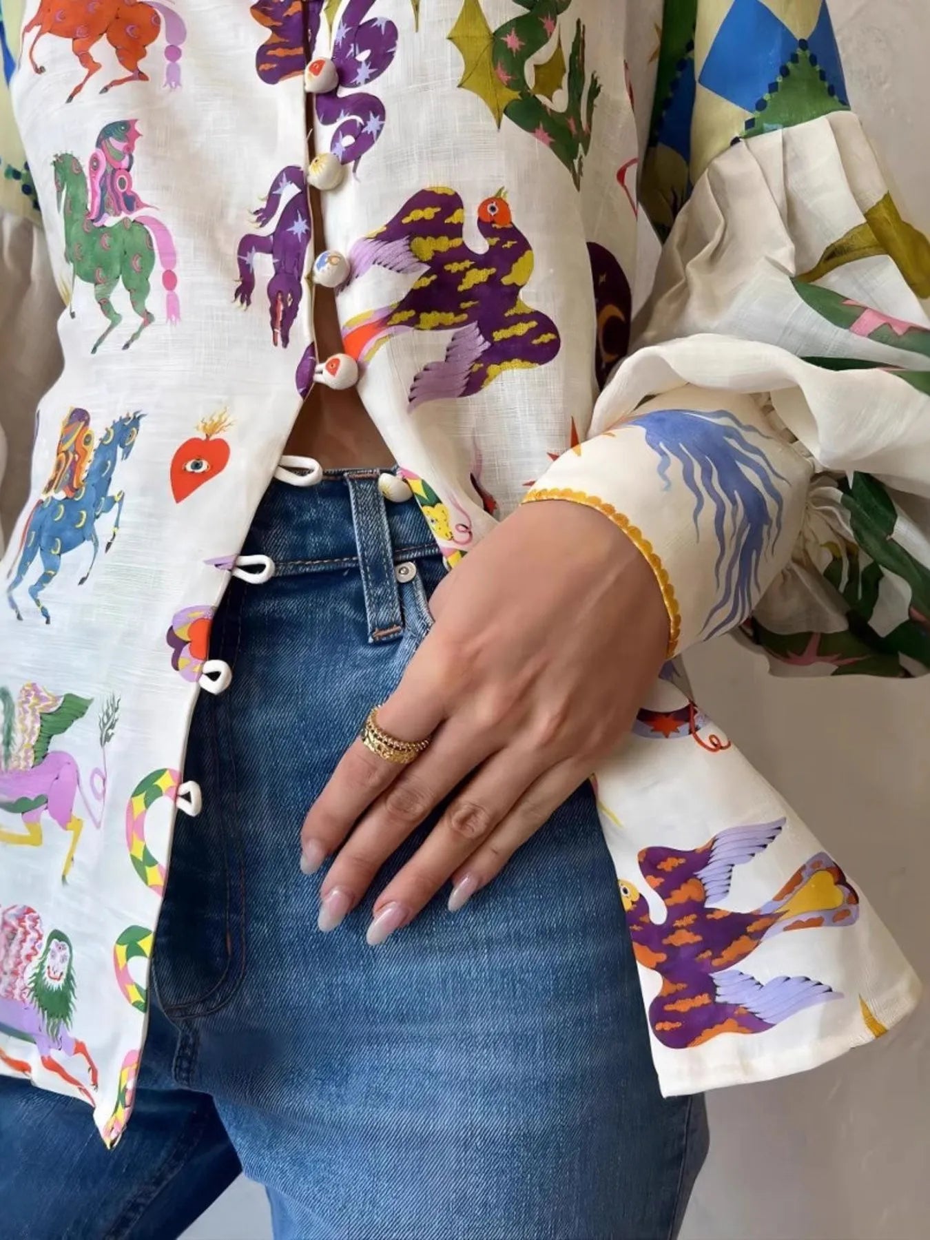 Colorful printed Lantern Sleeve Women Shirt.