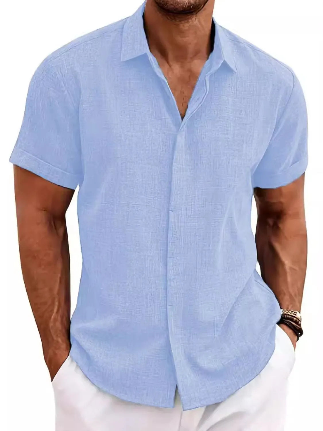 Men's Full Size Collared Neck Short Sleeve Shirt Plus Size.