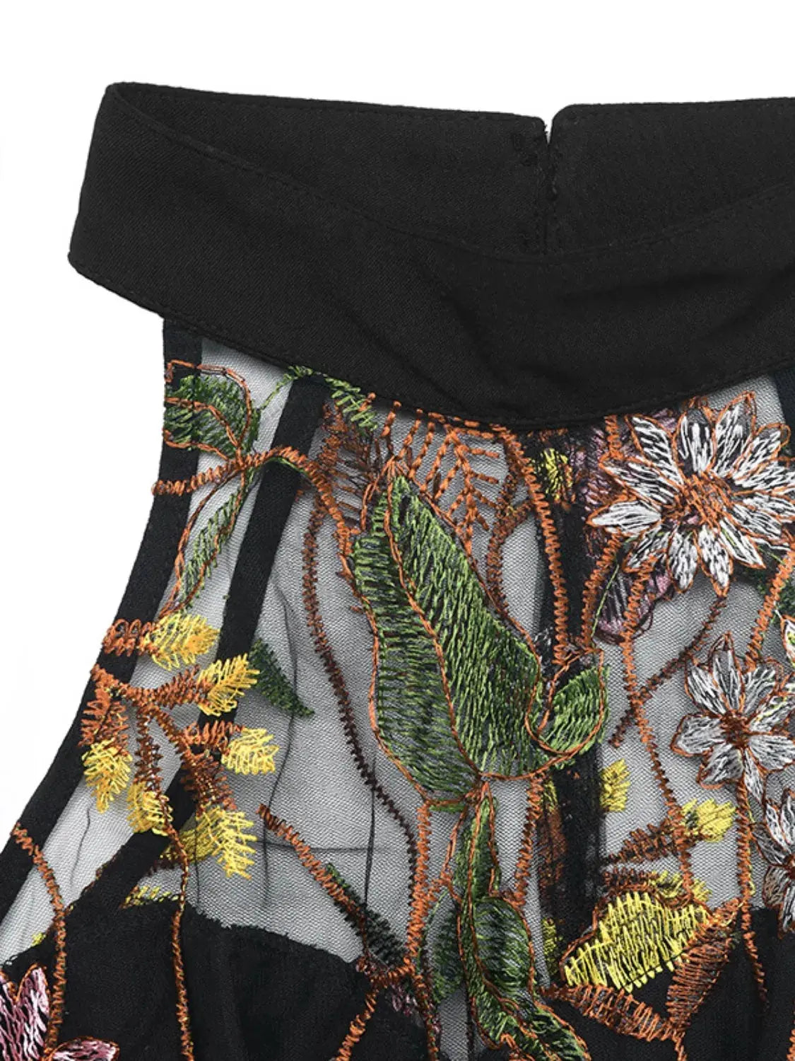 Floral Embroidered Halter Neck Pleated Jumpsuit.