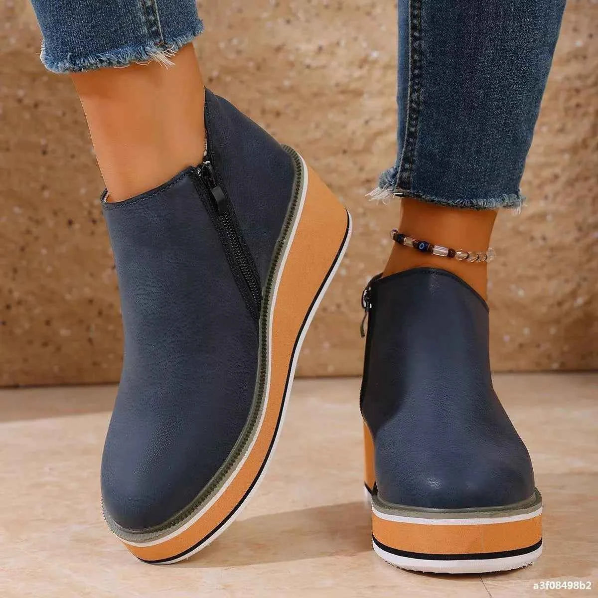 Wedge Ankle Boots with Zipper