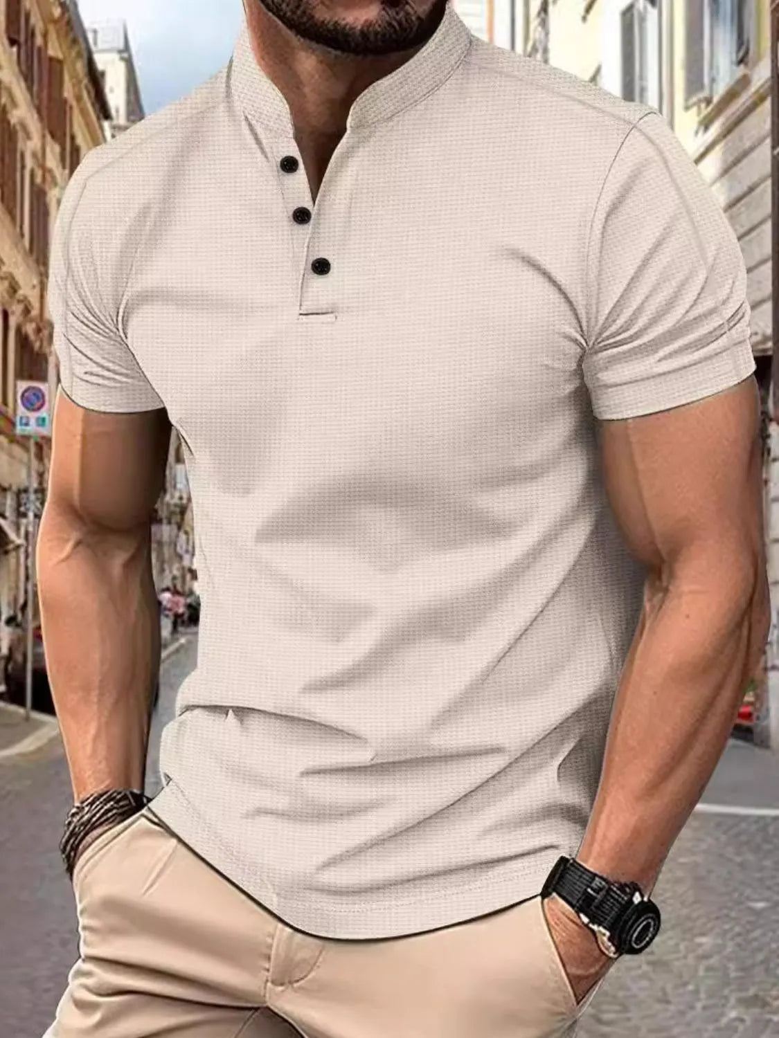 Men's Full Size Button Detail Short Sleeve Polo Plus Size.