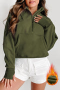 Green Fleece Lined Zip Up Stand Collar Thumbhole Sleeve Sweatshirt Dear-Lover Dropshipping