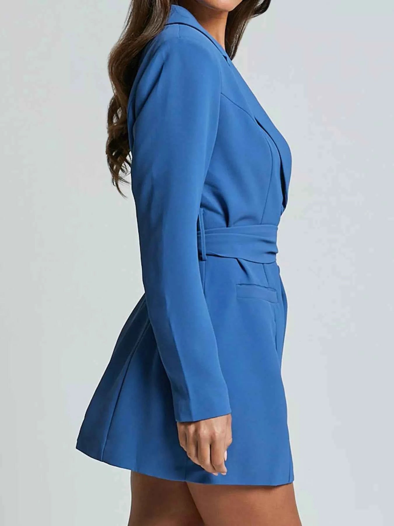 Lapel Collar Tie Waist Blazer