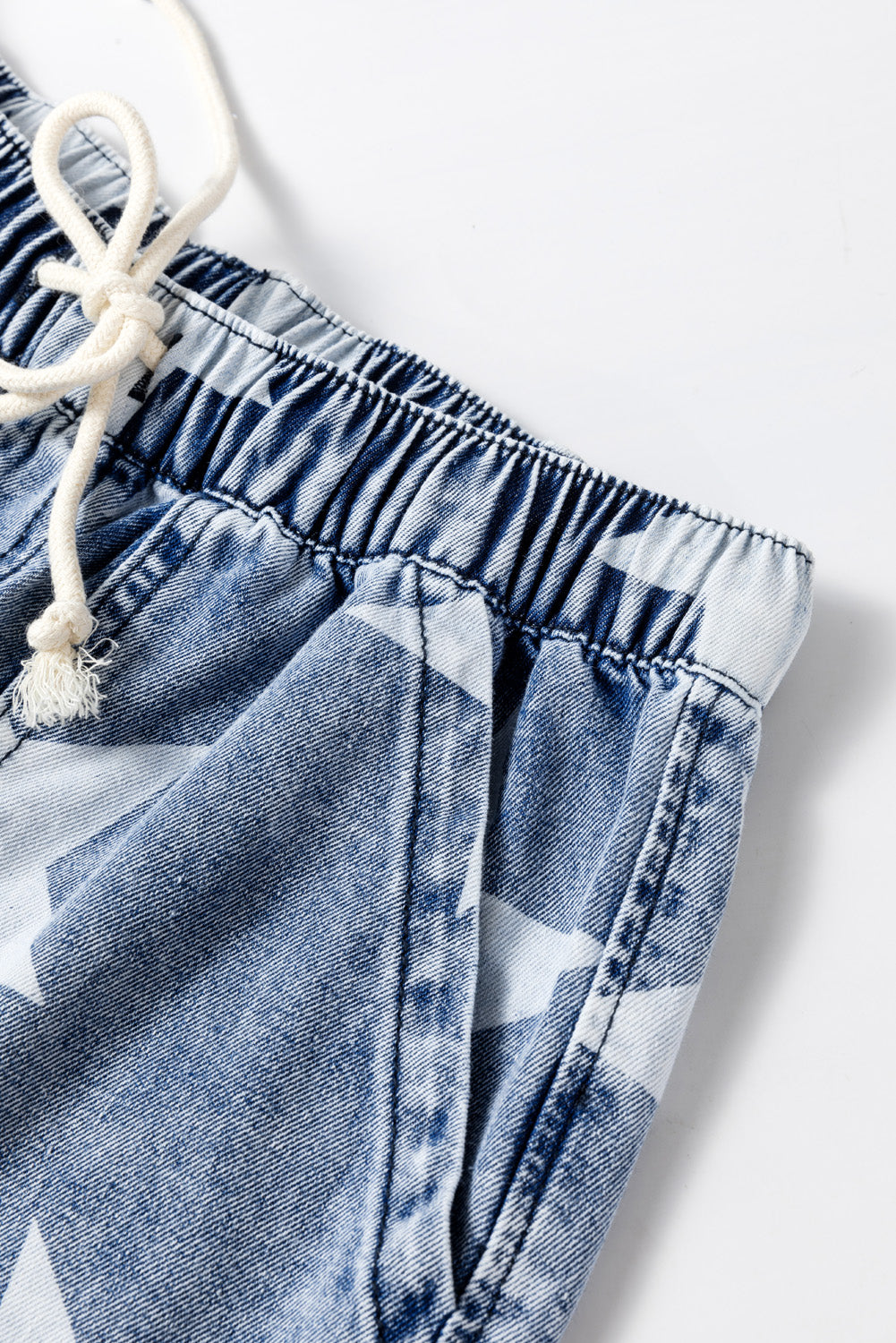 Light Blue Star Print Light Wash Drawstring Elastic Waistband Wide Leg Jeans Dear-Lover Dropshipping