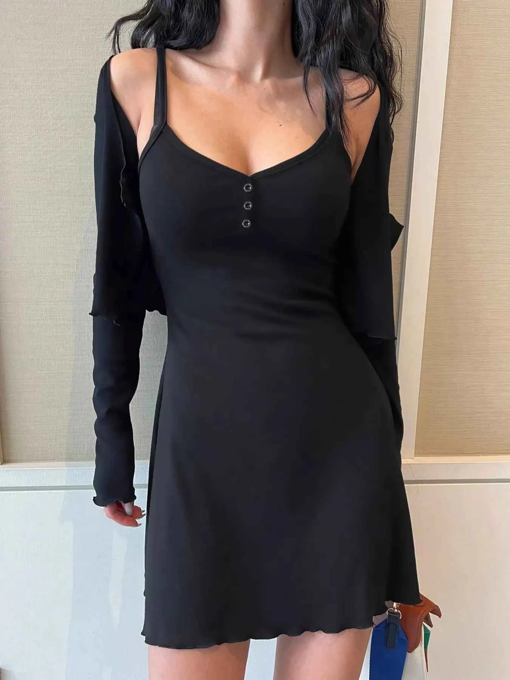 V-Neck Cami Dress and Cardigan Set