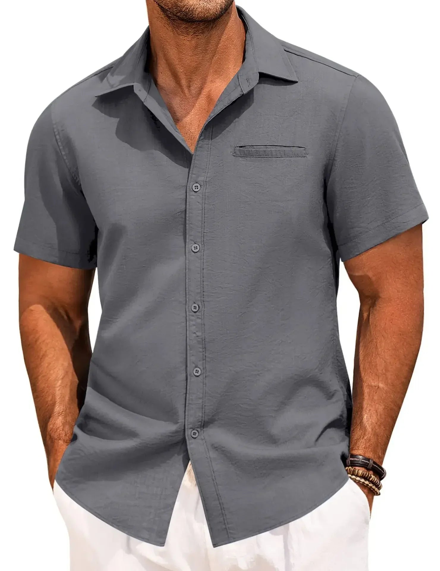 Men's Plus Size Classic Short Sleeve Button Down Shirt.