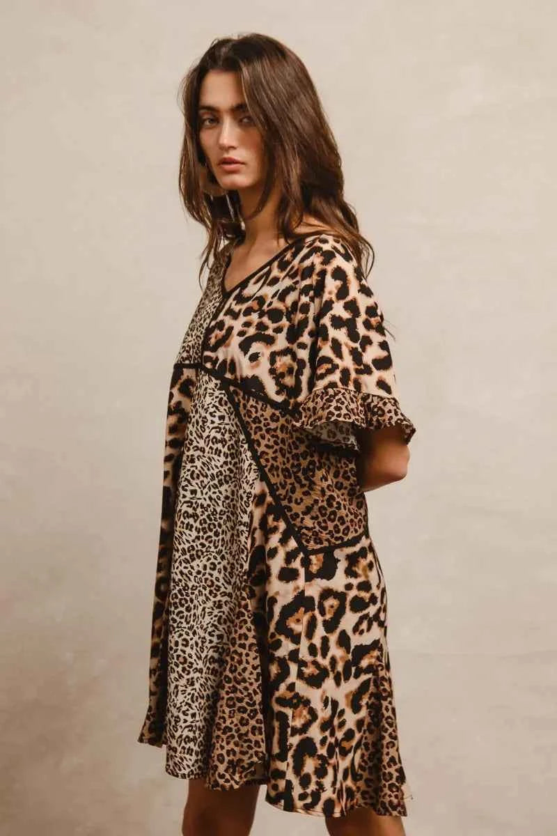 BiBi Leopard Prints Mix and Match Short Sleeves Dress.