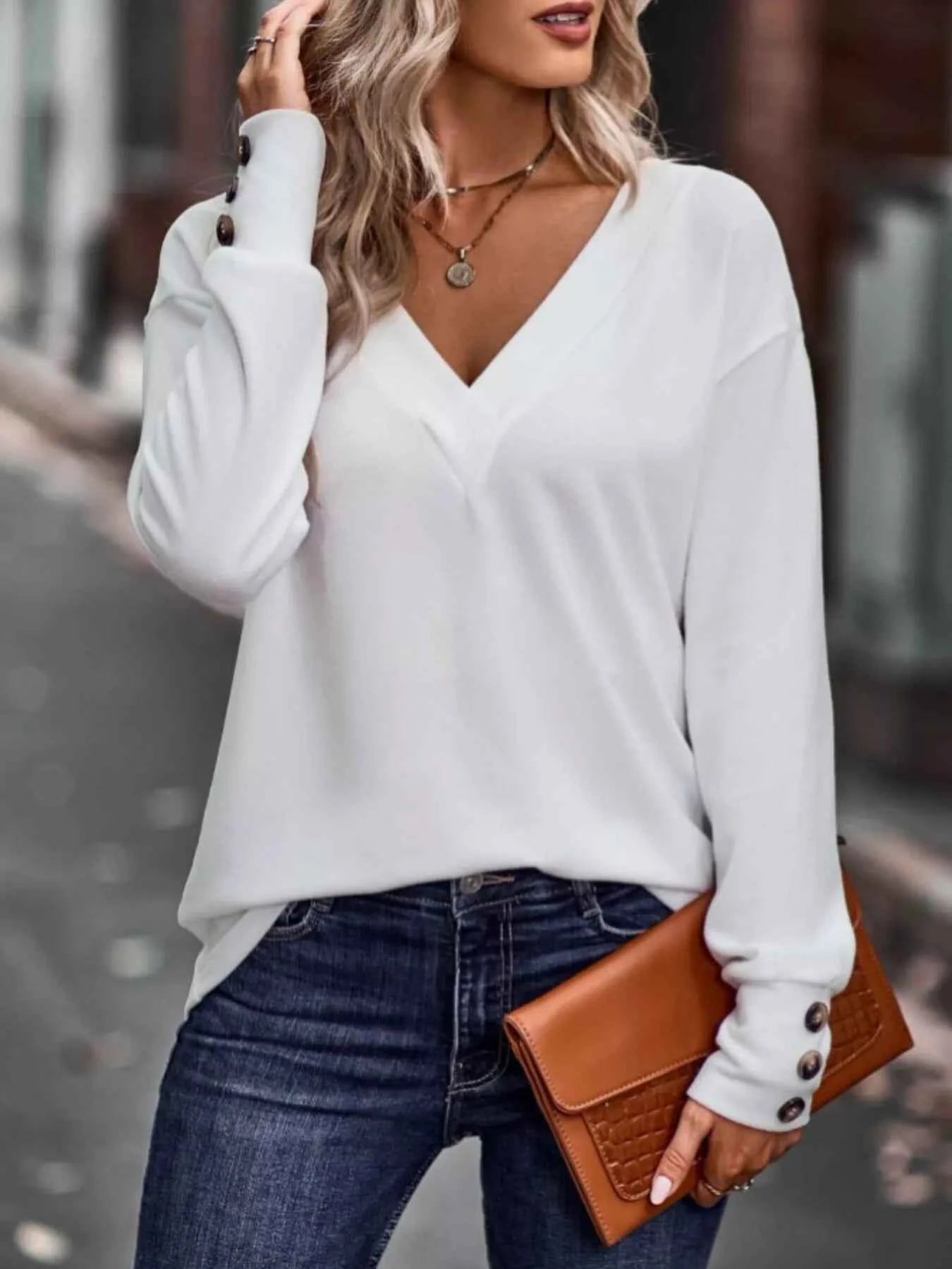 V-Neck Long Sleeve T-Shirt.