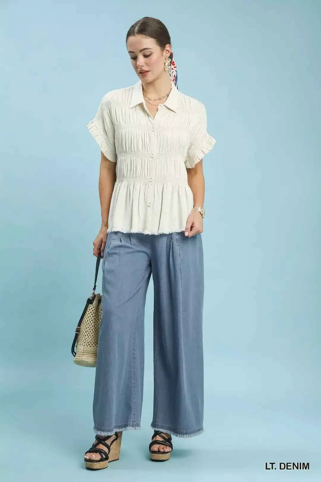 Umgee Stone Washed Wide Leg Pants