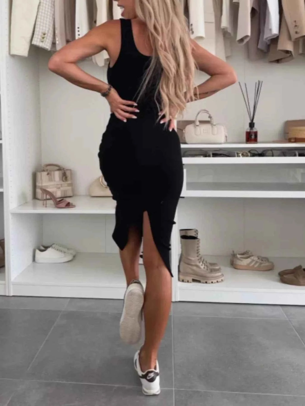 Full Size Slit Square Neck Dress and Outerwear Set Plus Size