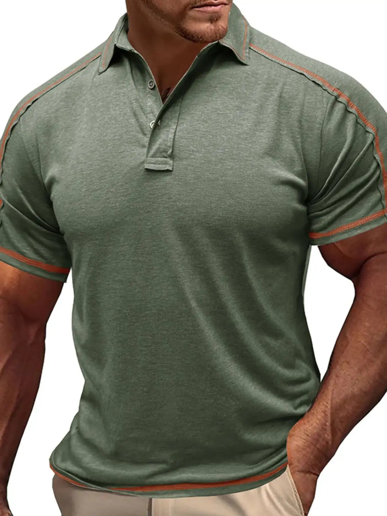 Men's Collared Neck Polo Shirt with Contrast Piping.