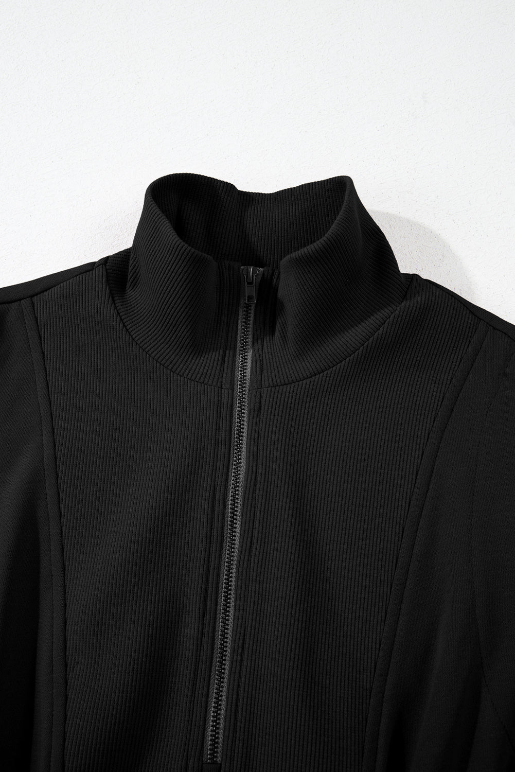 Black French Terry Zipped Collar Sleeveless Drawstring Waist Mini Dress Dear-Lover Dropshipping