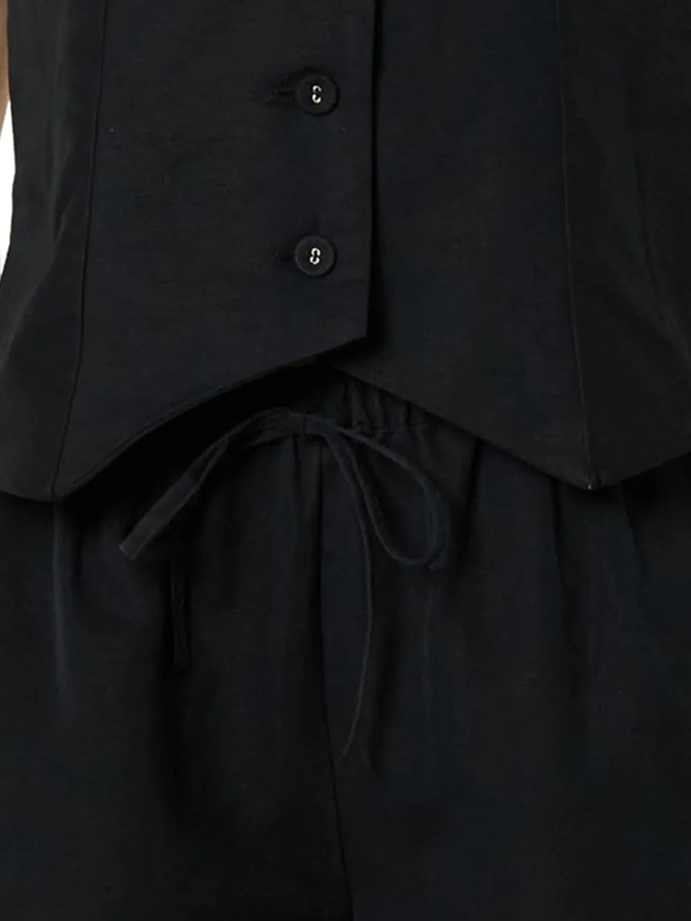 Button Up V-Neck Top and Pocketed Shorts Set.