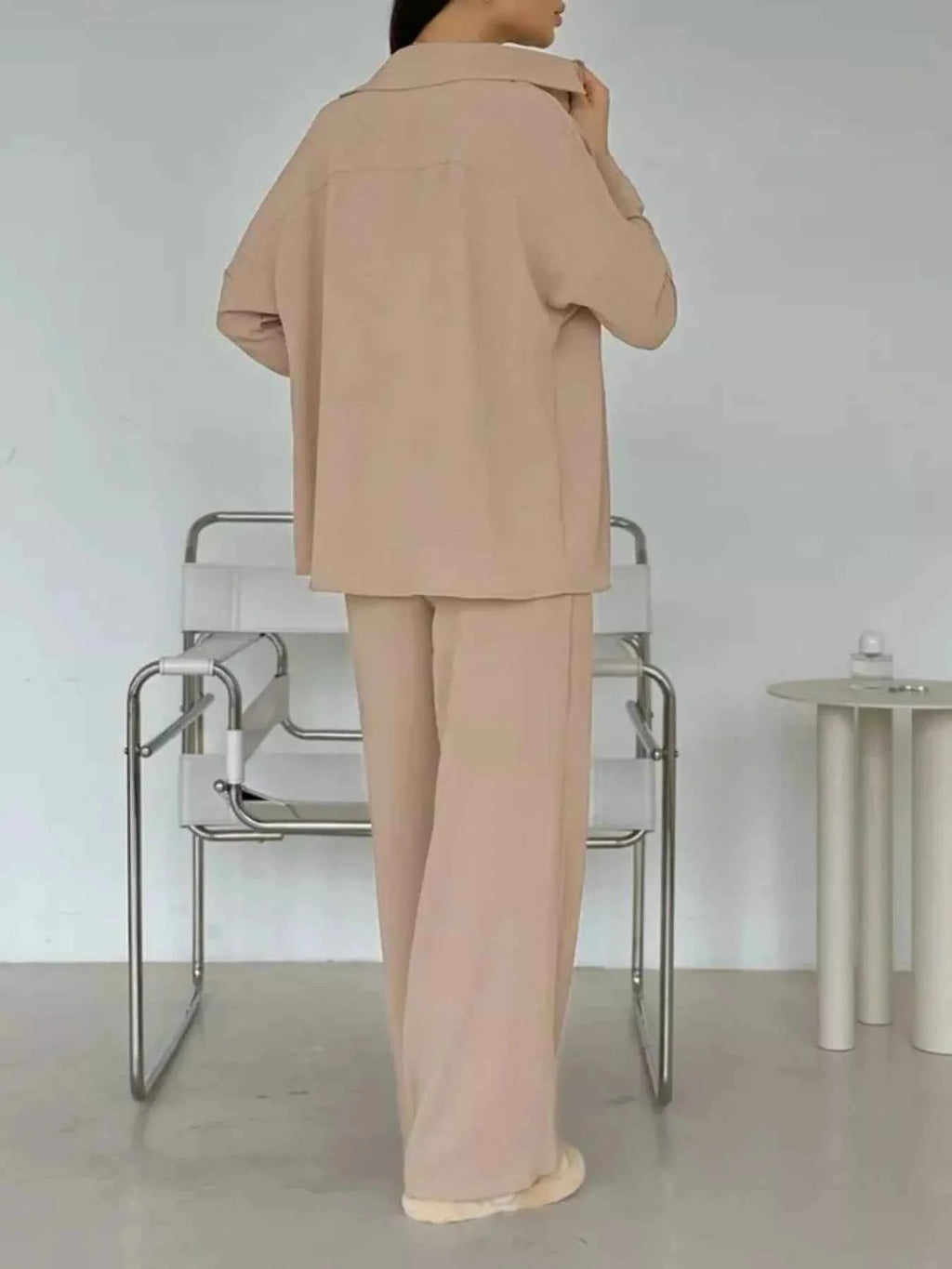 Button Up Long Sleeve Shirt and Pants Set