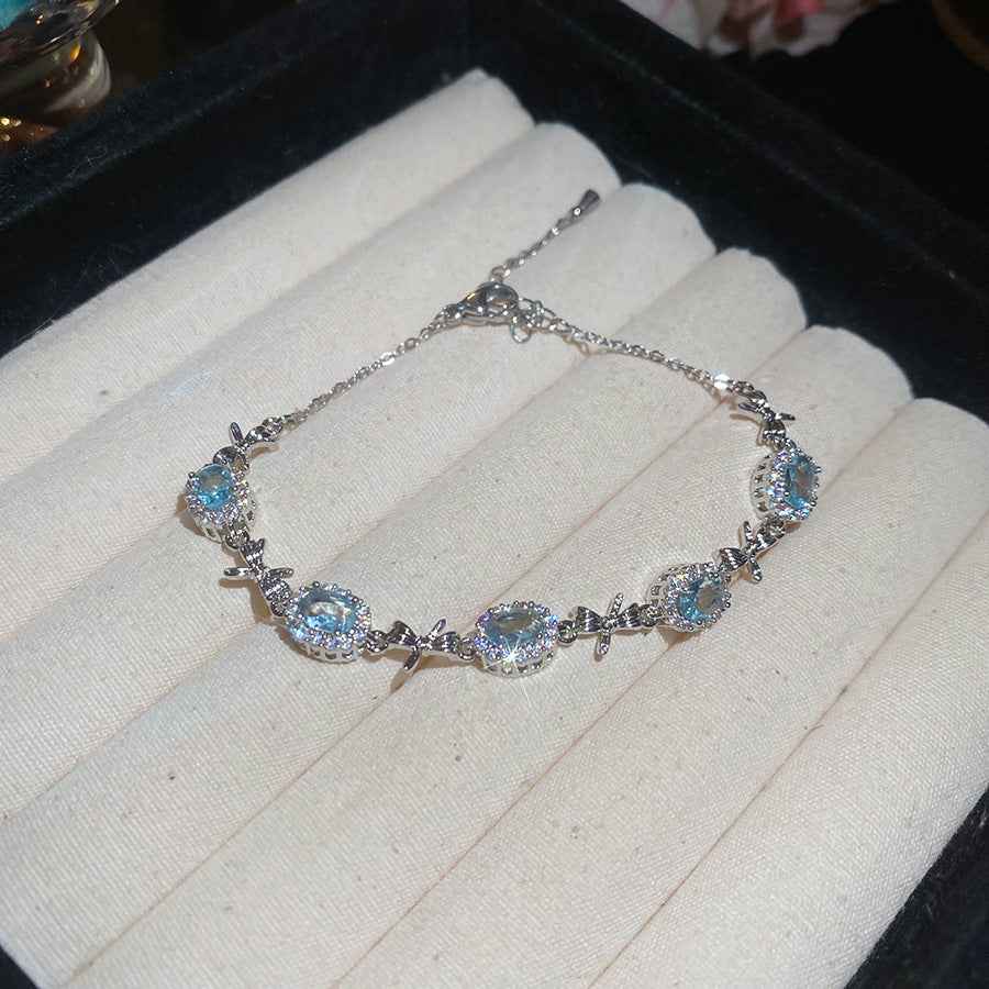 Ice Blue Zirconia Bangle K-fashion Polished Finish Bracelet Smooth Comfortable Jewelry