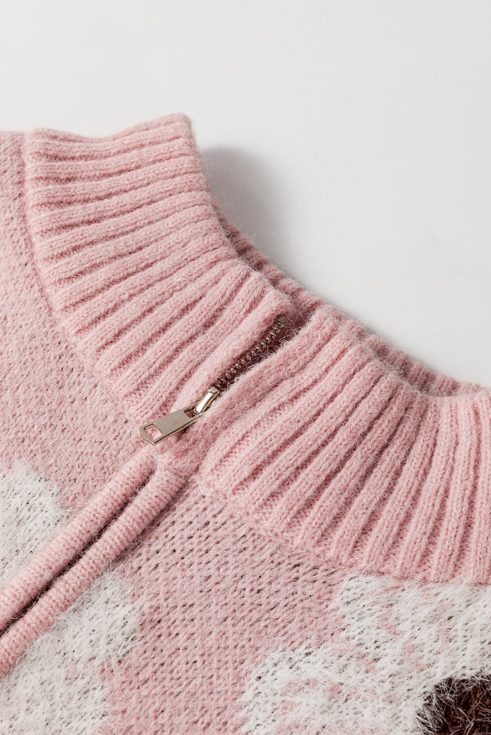 Pink Floral Pattern Half Zip Drop Shoulder Sweater Dear-Lover Dropshipping