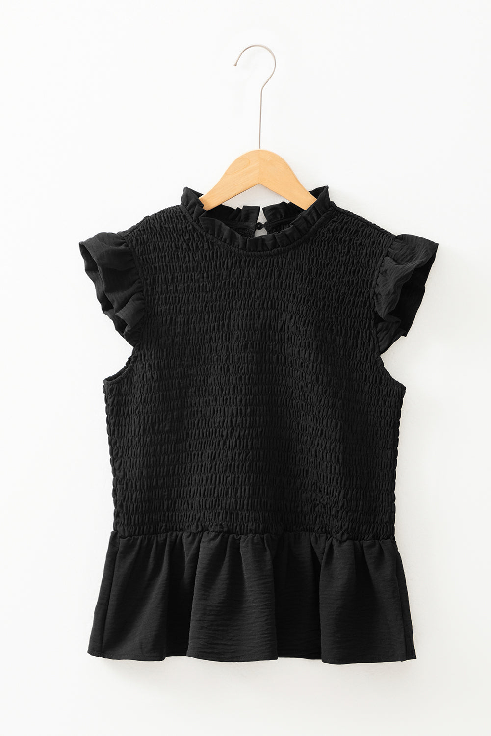 Black Ruffle Short Sleeve Shirred Peplum Top Dear-Lover Dropshipping