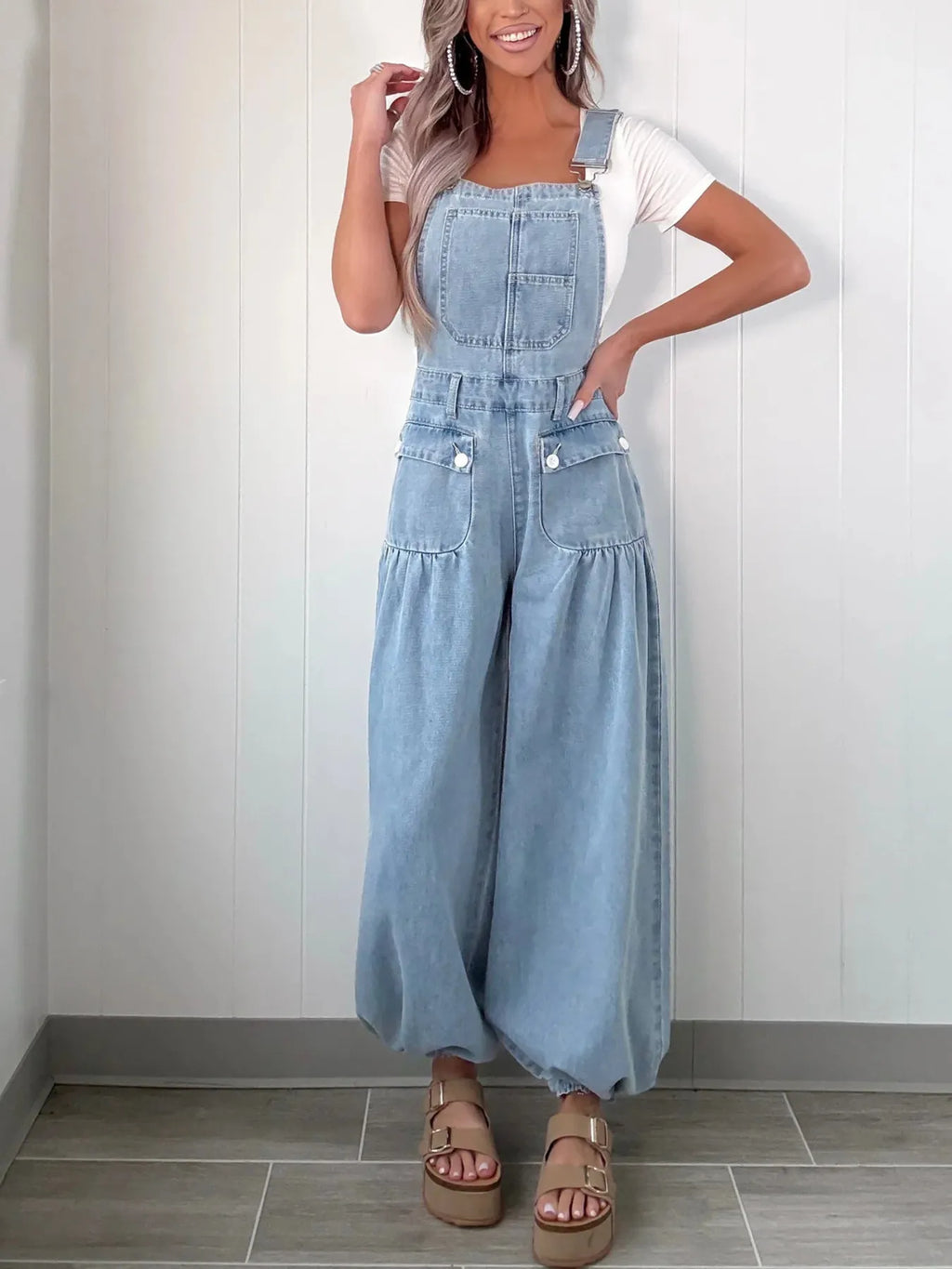 Wide Leg Denim Overalls.