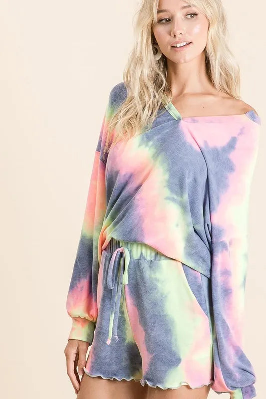 Tie-dye French terry women top and shorts set - CHIC TB