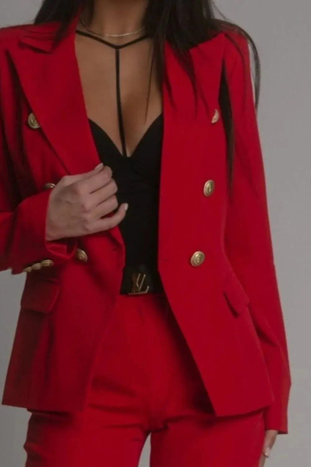 Long Sleeve Blazer and Pants Set Plus Size - CHIC TB