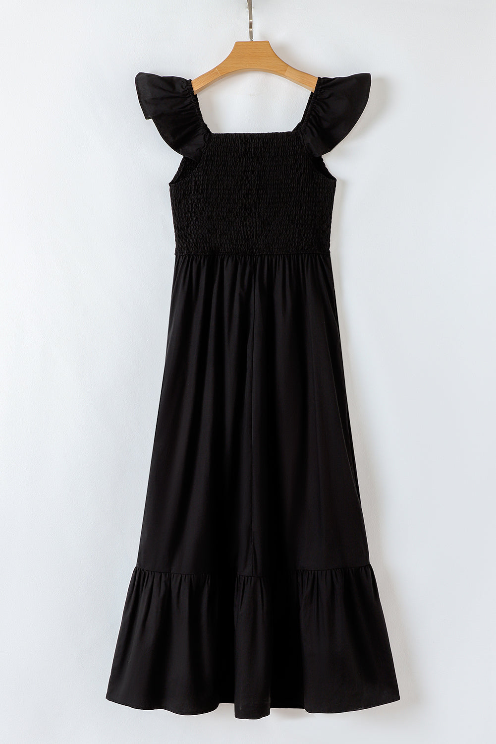 Black V Neck Flutter Sleeve Smocked Bodice High Waist Ruffle Maxi Dress Dear-Lover Dropshipping