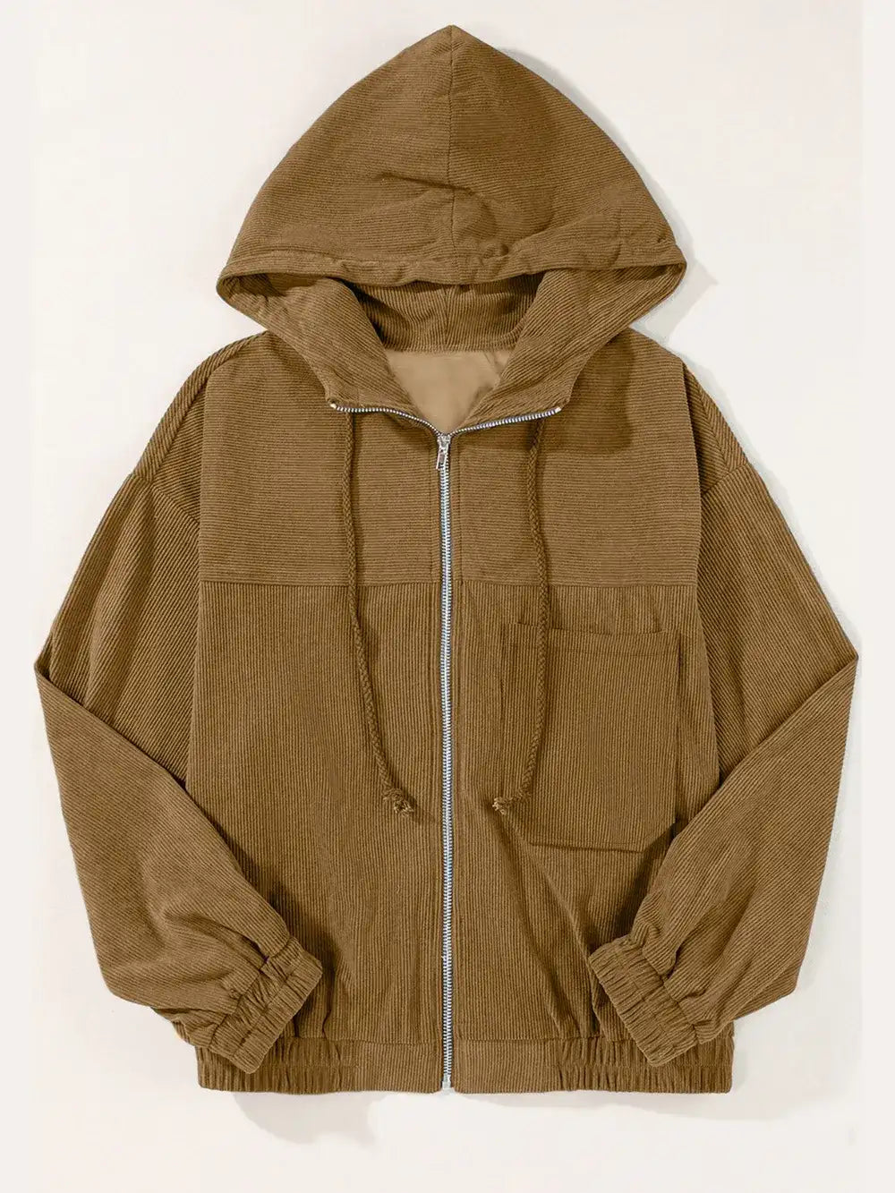 Drawstring Zip Up Long Sleeve Hooded Jacket.