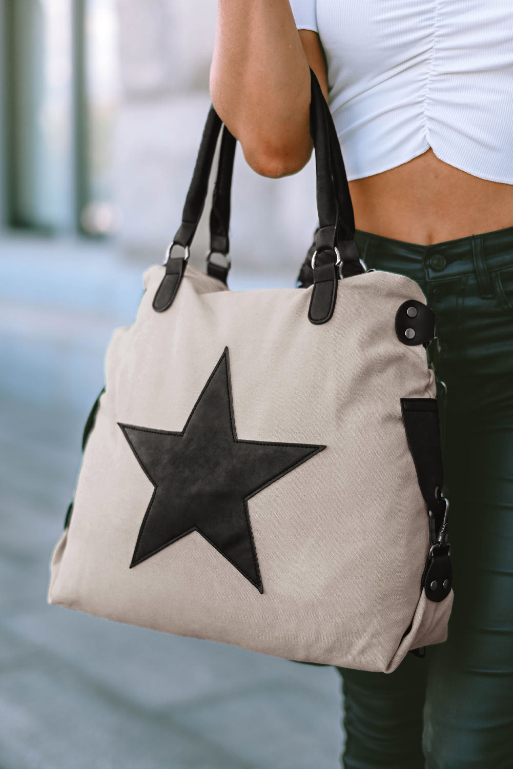 Beige Casual Five-pointed Star Canvas Tote Bag Dear-Lover Dropshipping