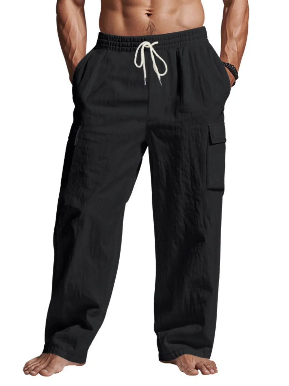 Men's Full Size Drawstring Pants with Pockets Plus Size.