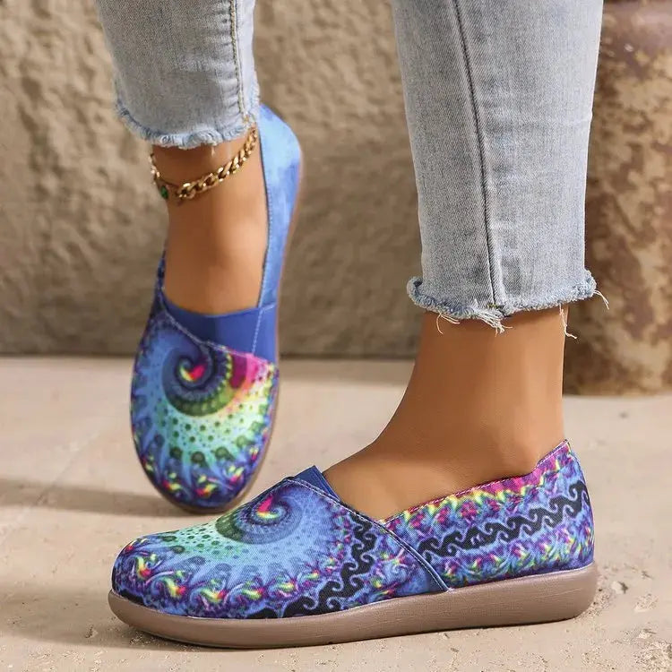 Bohemian Spiral Print Multicolor Slip-Ons.