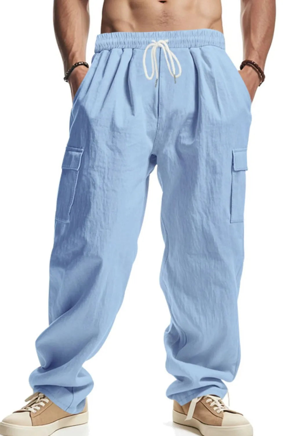 Men's Full Size Drawstring Pants with Pockets Plus Size.