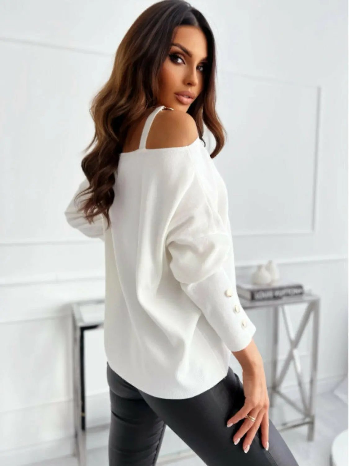 Asymmetrical Neck Buttoned Top.