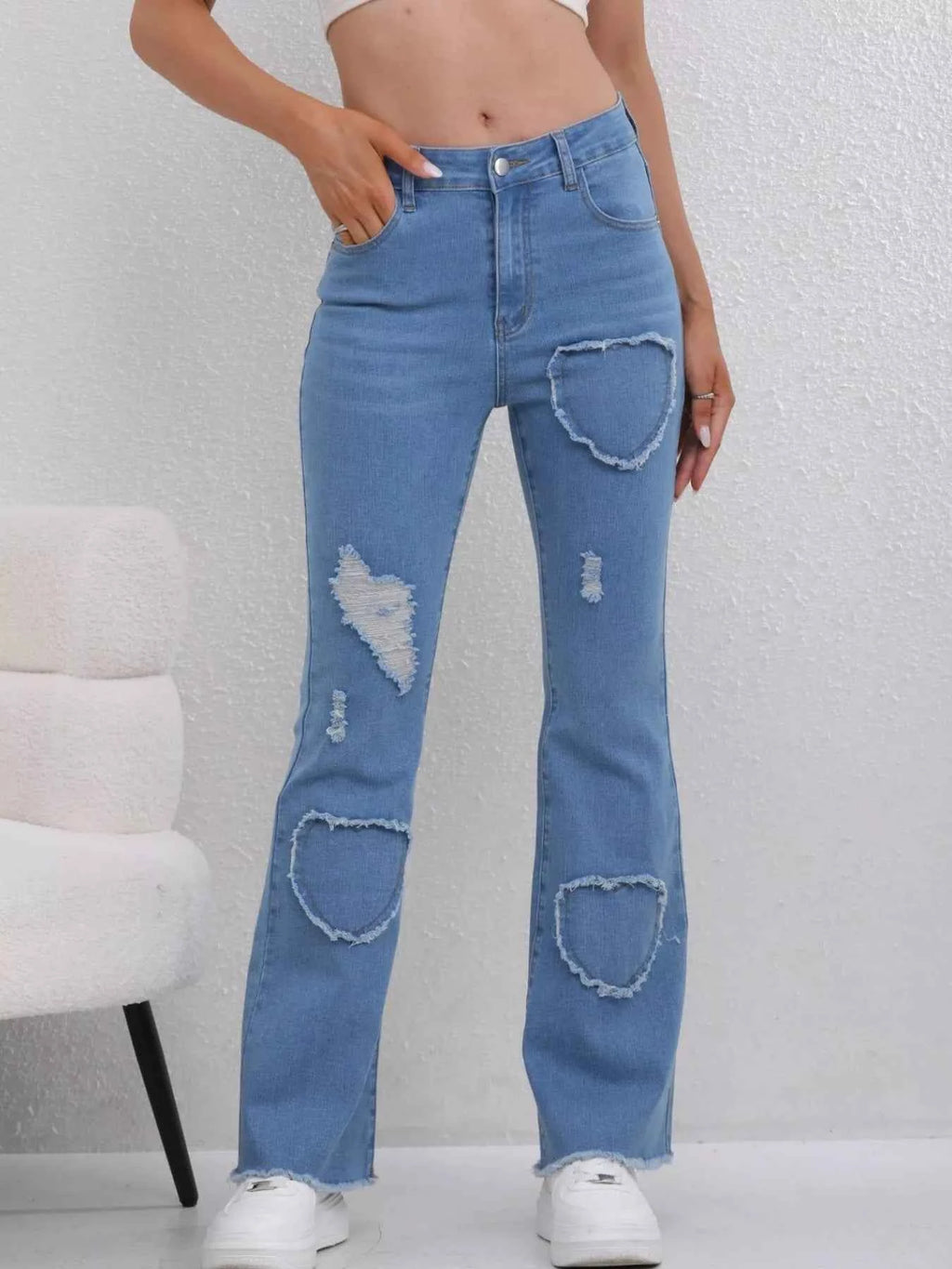 Heart Distressed Flare Jeans