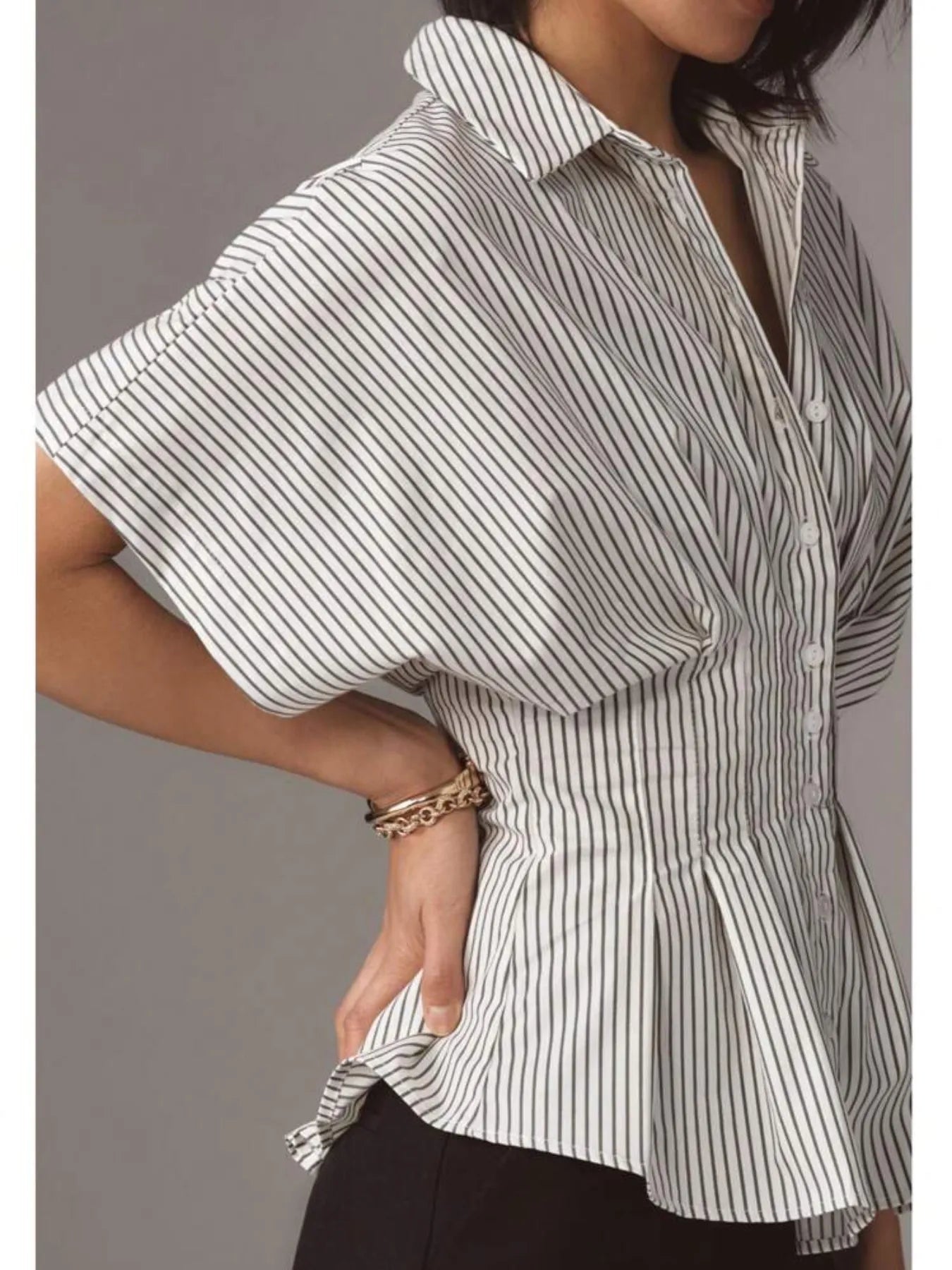 Striped Short Sleeve Button-Up Shirt.
