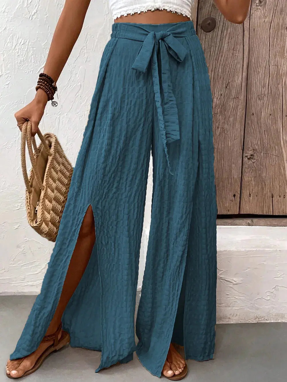AMAZING Tied Slit Wide Leg Pants WOMEN.