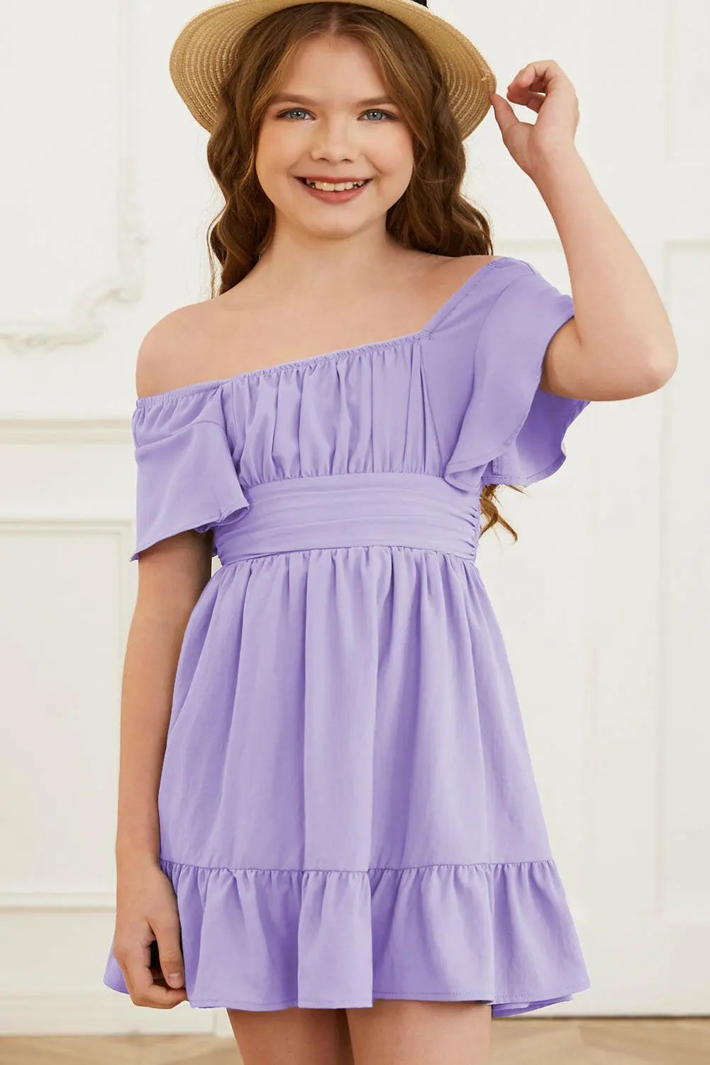 Ruffle Hem Tie-Back Flutter Sleeve Dress.