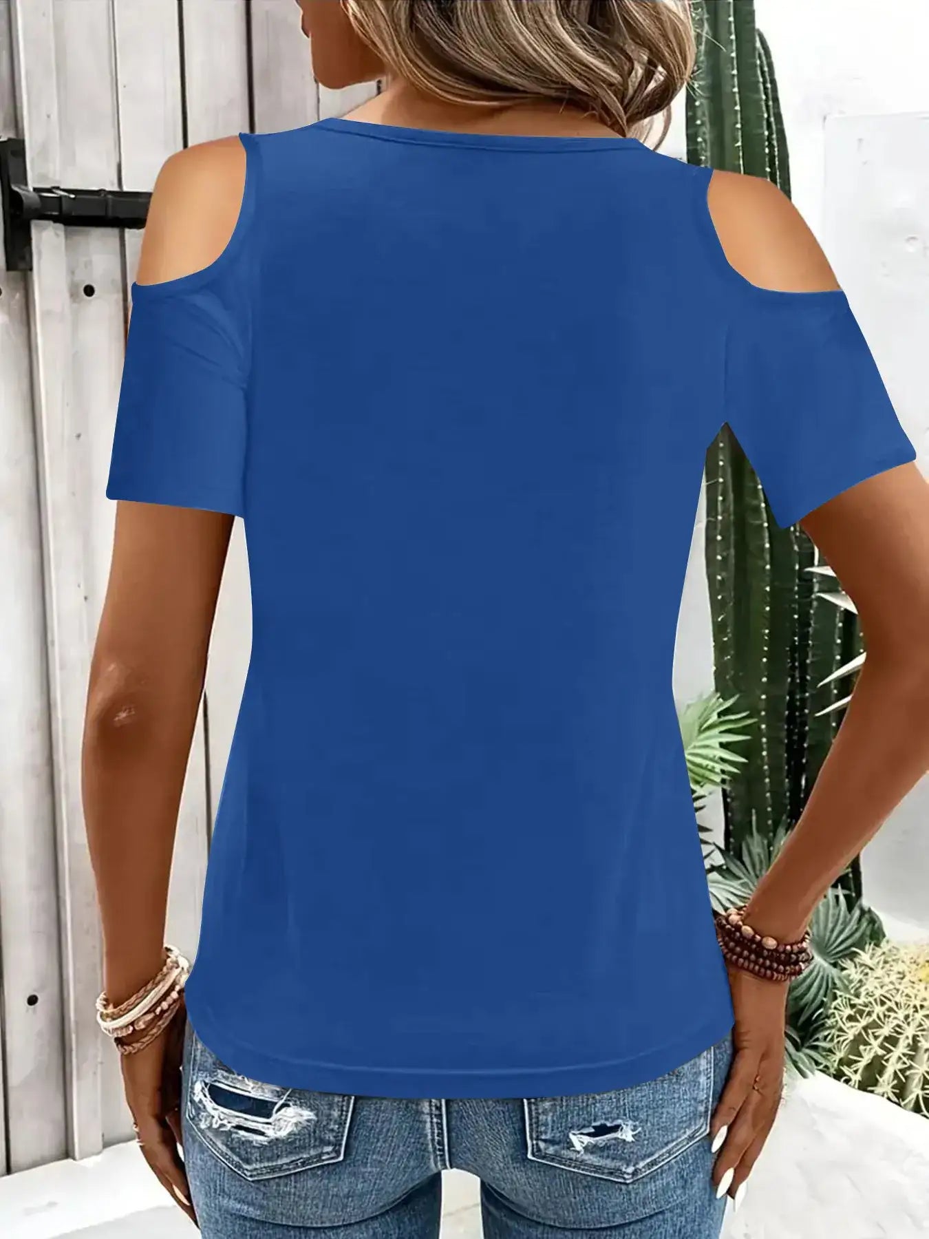 Cold Shoulder T-Shirt with Metal Ring Detail.